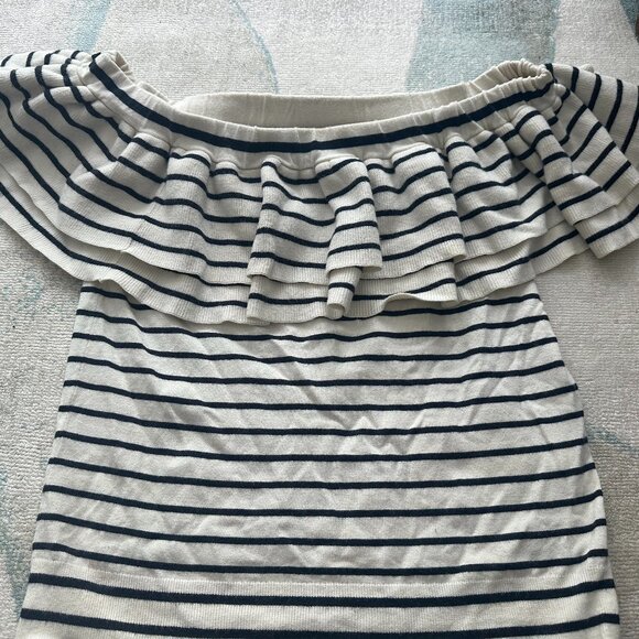 J. Crew Off the Shoulder Blue & White Striped Ruffle Top | Size S - Picture 3 of 3